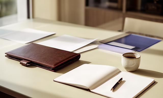 Mesa de despacho jurídico en Marbella con documentos de protección de datos y una libreta abierta