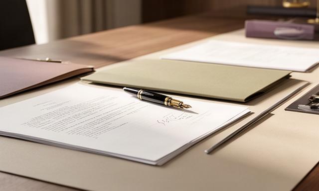 Mesa de despacho jurídico en Marbella con documentos legales ordenados y una pluma junto a una carpeta